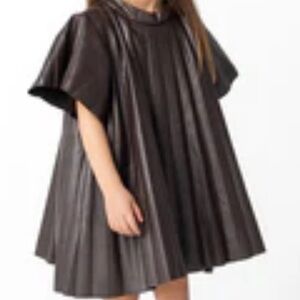 Girls Faux Leather Pleated Dress